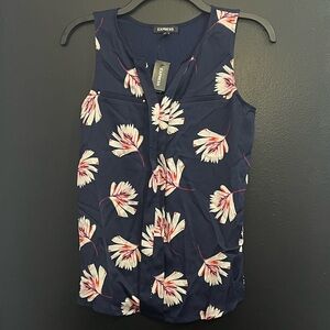 EXPRESS Navy, Red & White Floral Sleeveless Blouse